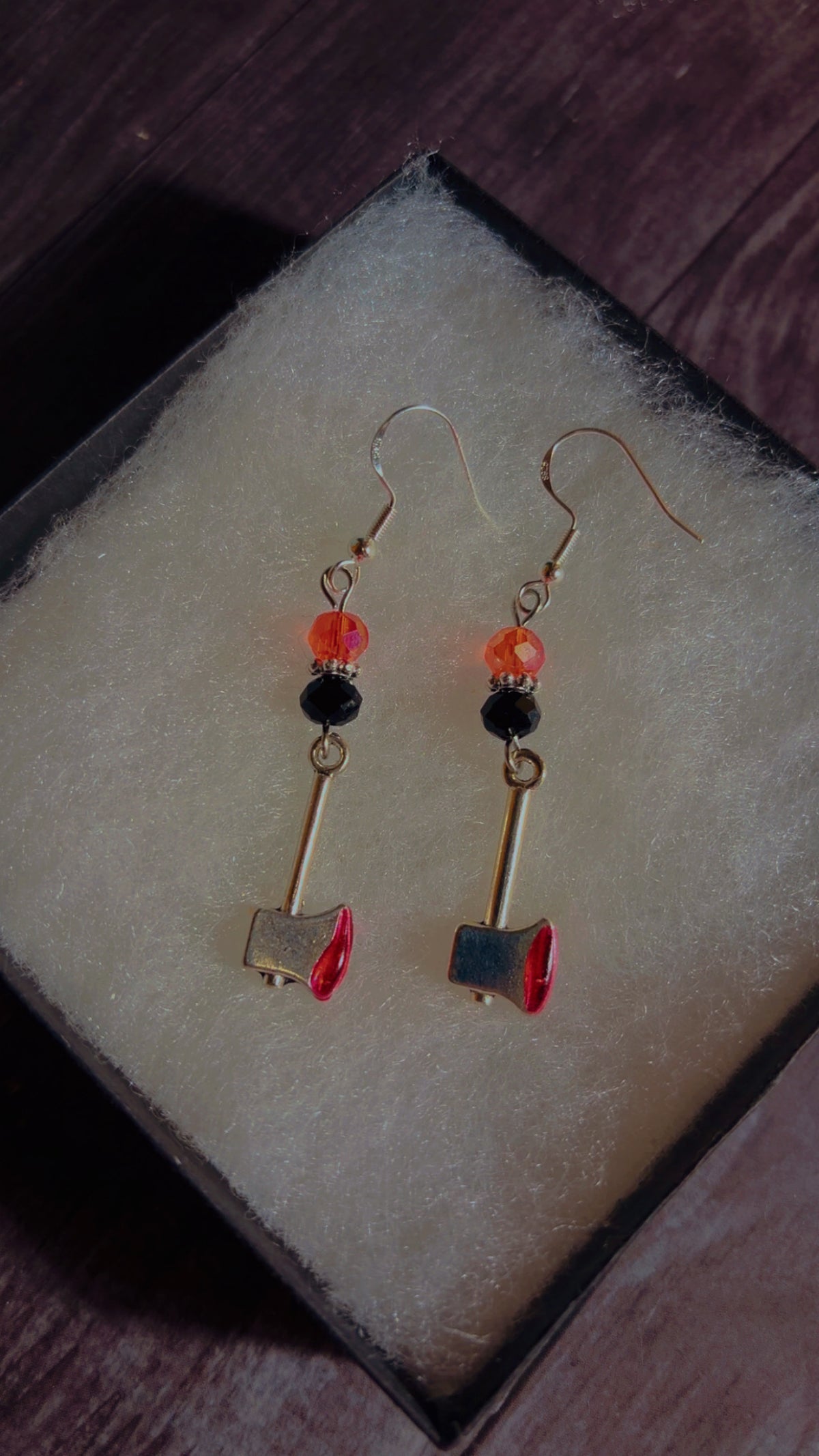 Handmade horror axe earrings