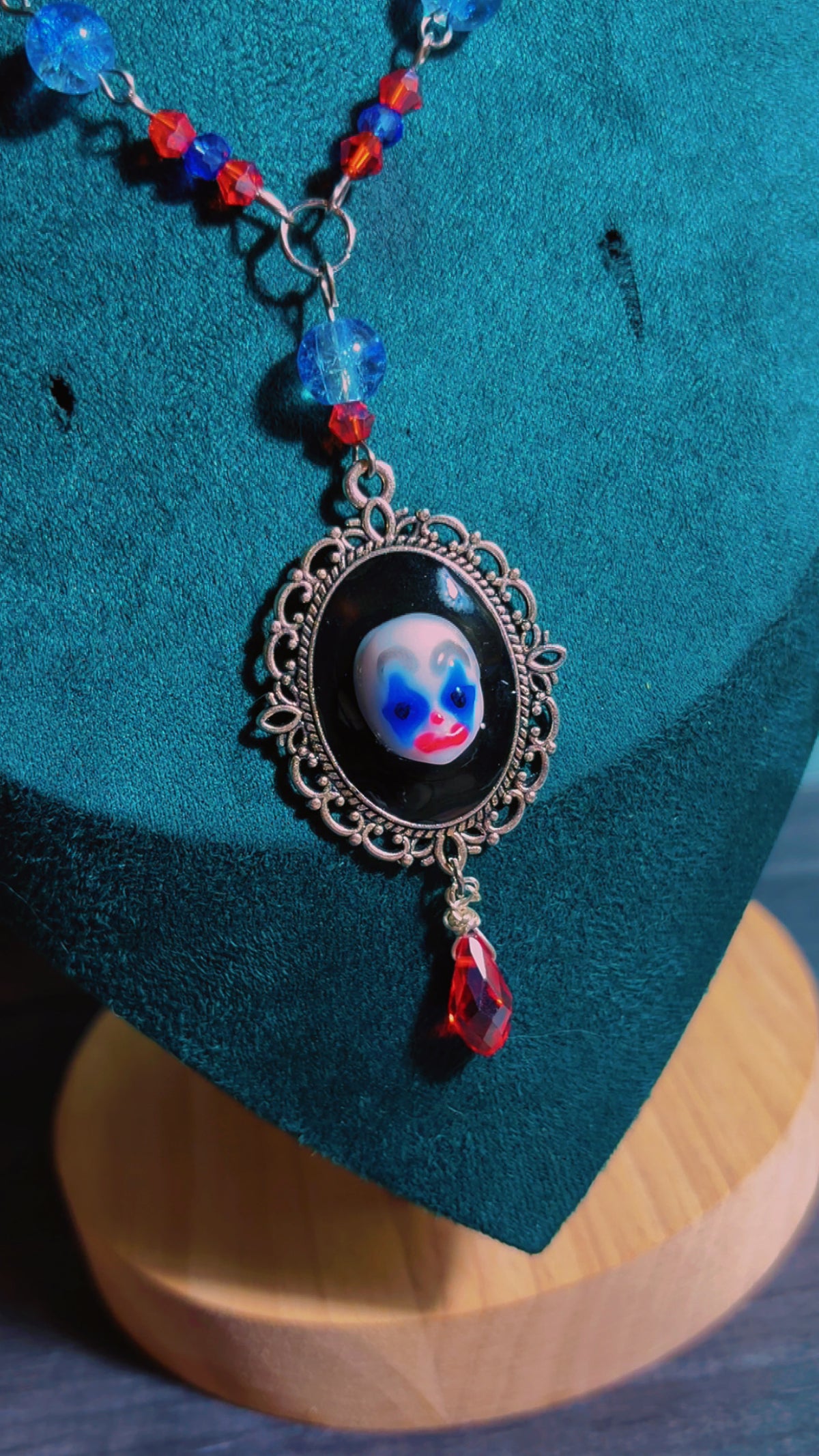 Handmade clown cameo necklace