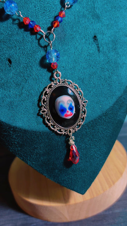 Handmade clown cameo necklace