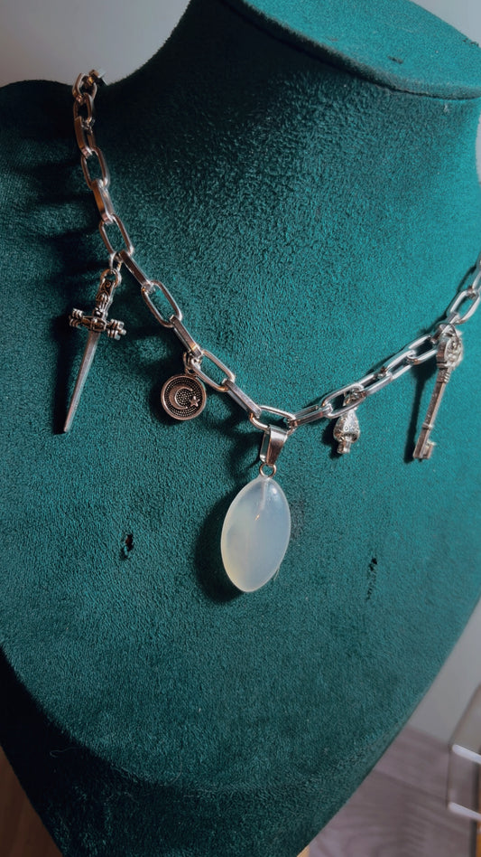 Handmade cloud agate charm necklace