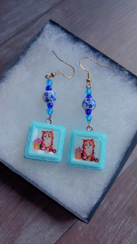 Handmade kitty earrings