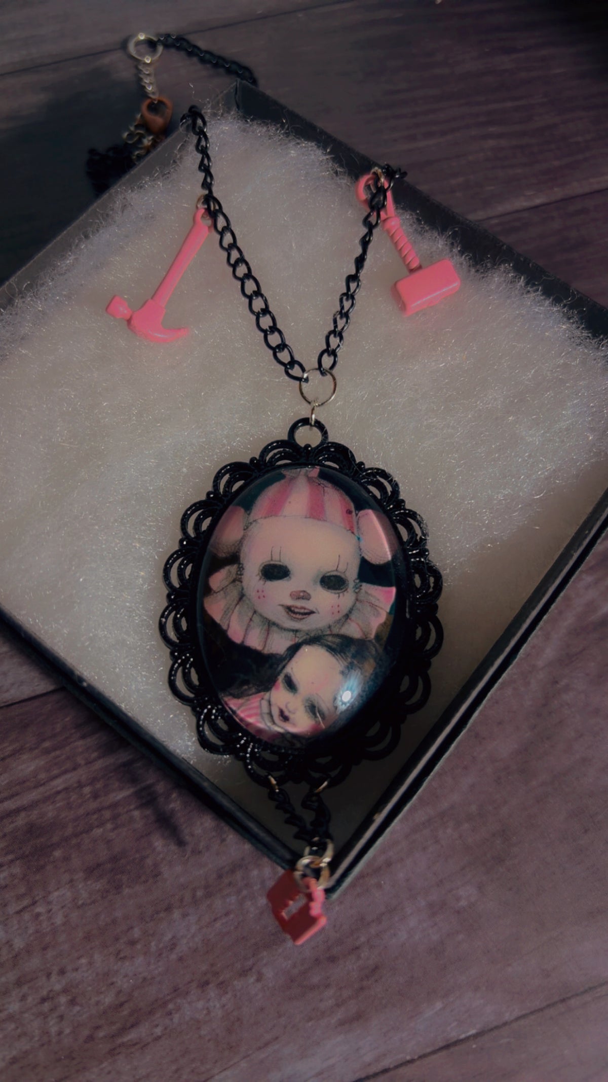 Handmade creepy coquette clown cameo necklace