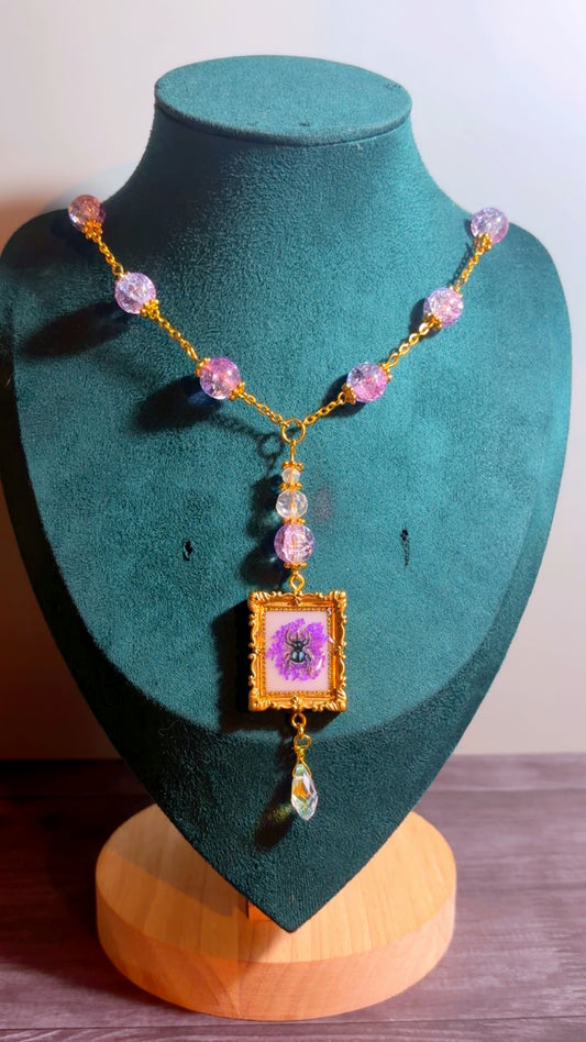 Handmade blue spider necklace
