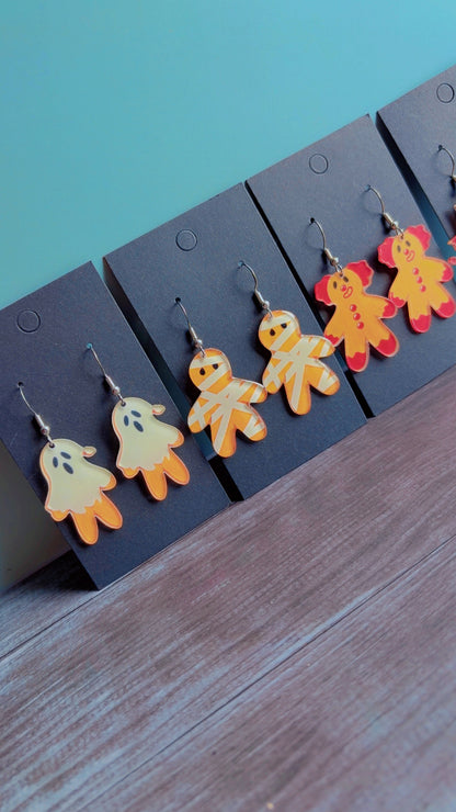 Handmade Halloween gingerbread people earrings