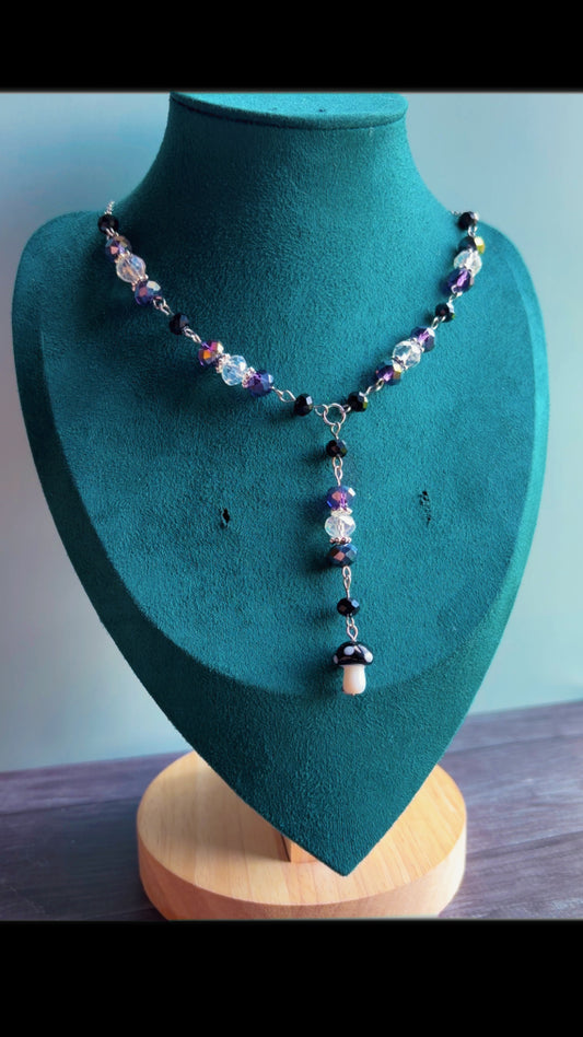 Handmade whimsygoth mushroom Y drop necklace