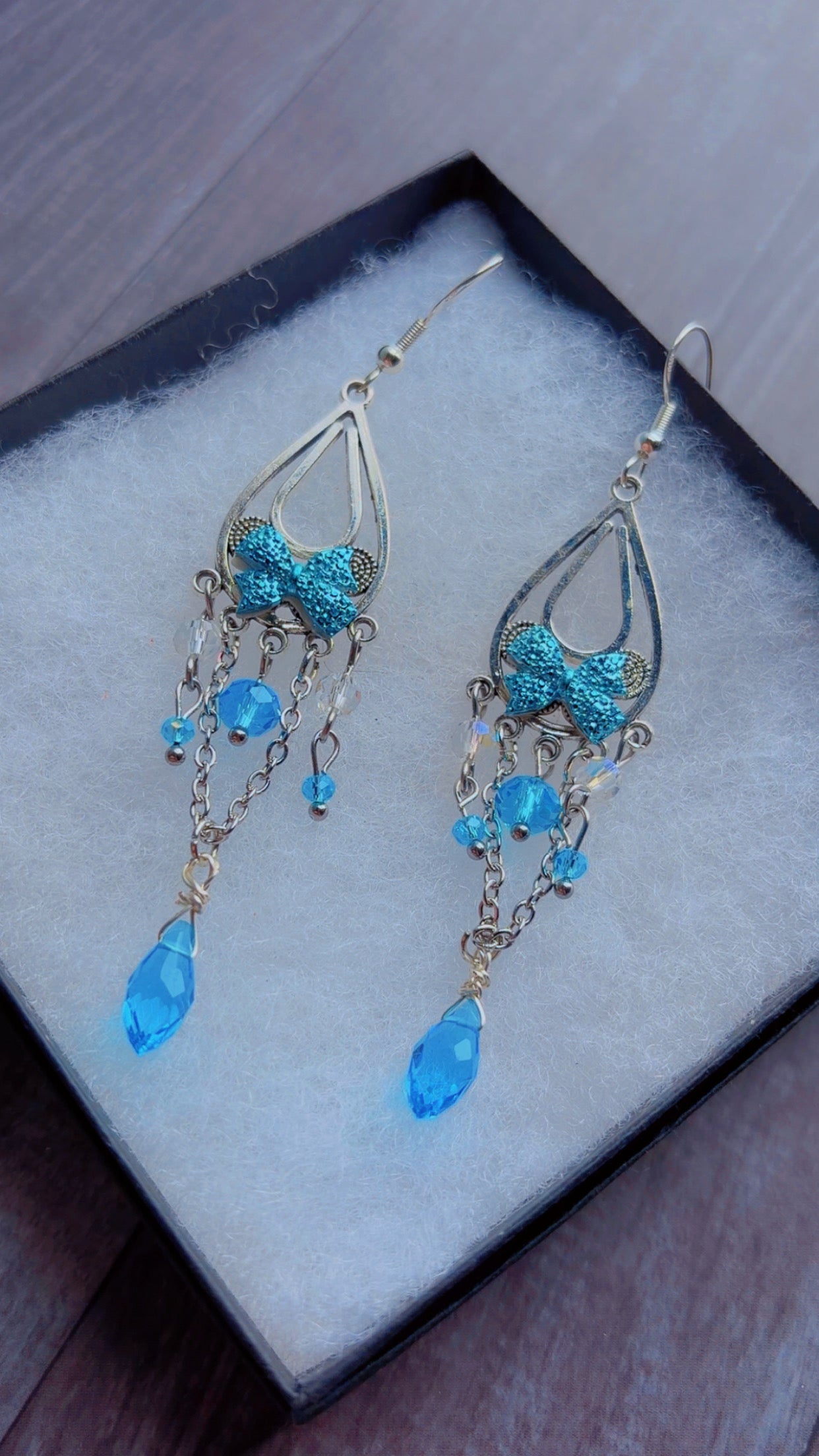 Handmade blue chandelier earrings