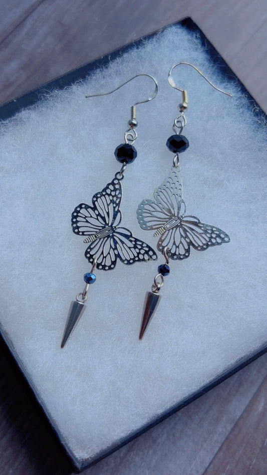 Handmade butterfly and spike earrings