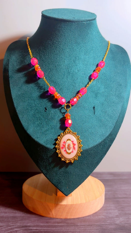 Handmade beetle cameo necklace UV REACTIVE