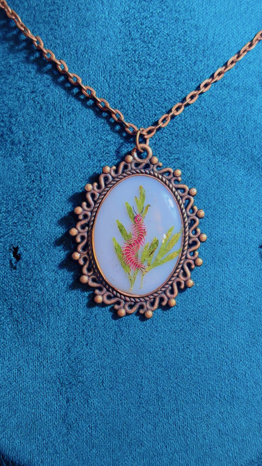 Handmade centipede cameo necklace