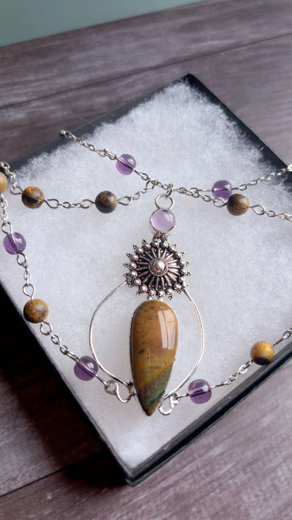 Handmade picture jasper gemstone necklace