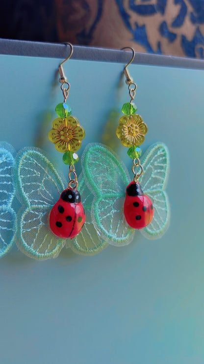 Handmade ladybug butterfly earrings