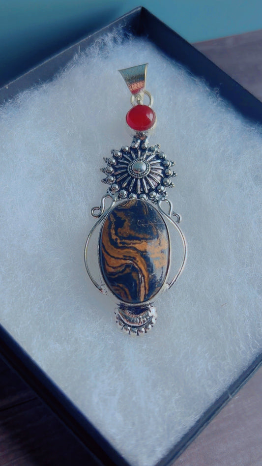Picture jasper & carnelian gemstone pendant