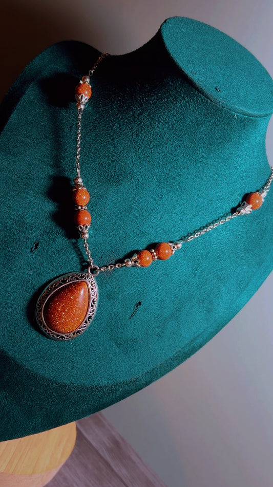 Handmade gold sandstone (goldstone) necklace