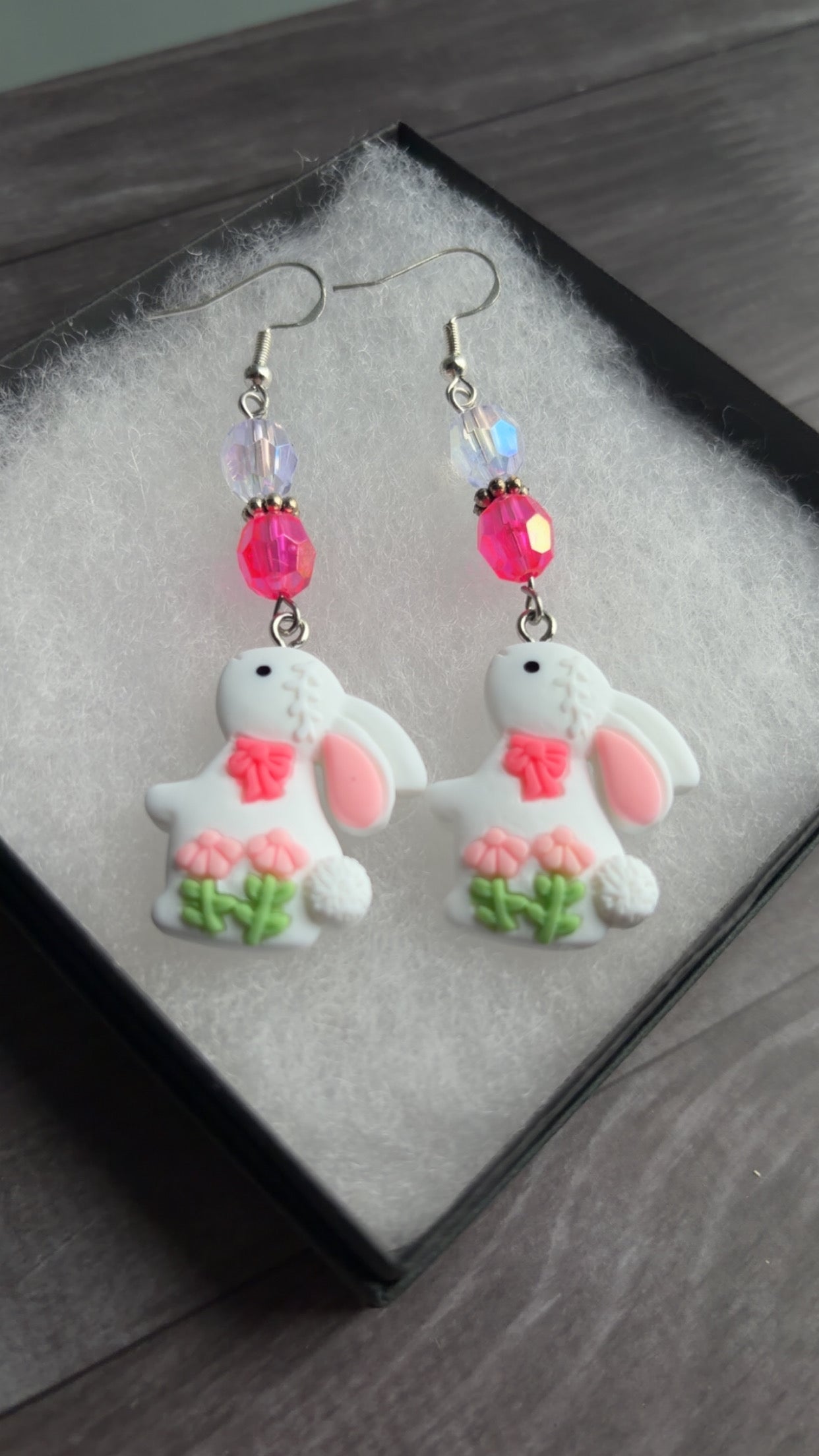 Handmade white bunny earrings