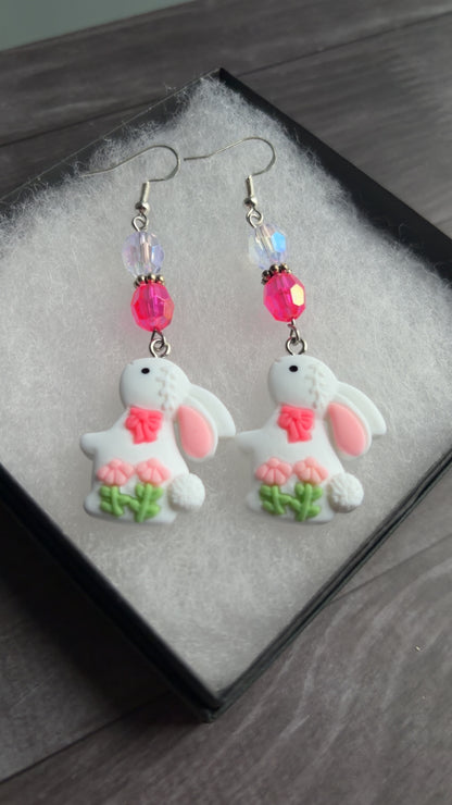 Handmade white bunny earrings