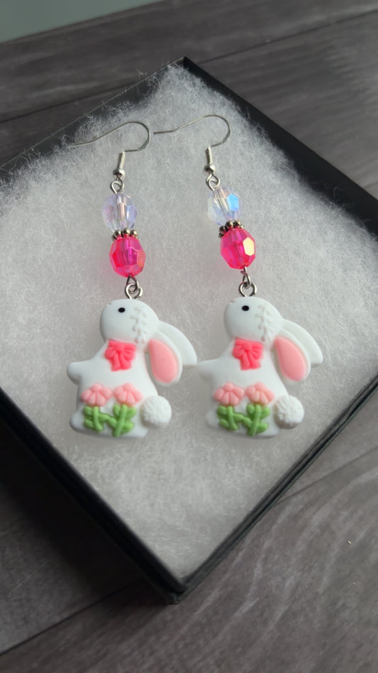 Handmade white bunny earrings