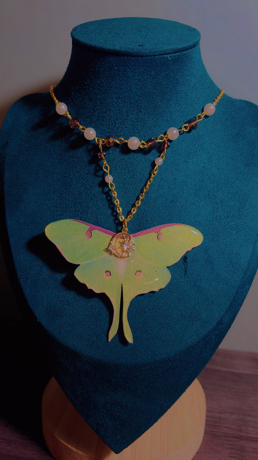 Handmade Luna moth necklace