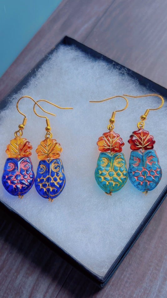 Handmade Czech glass owl earrings