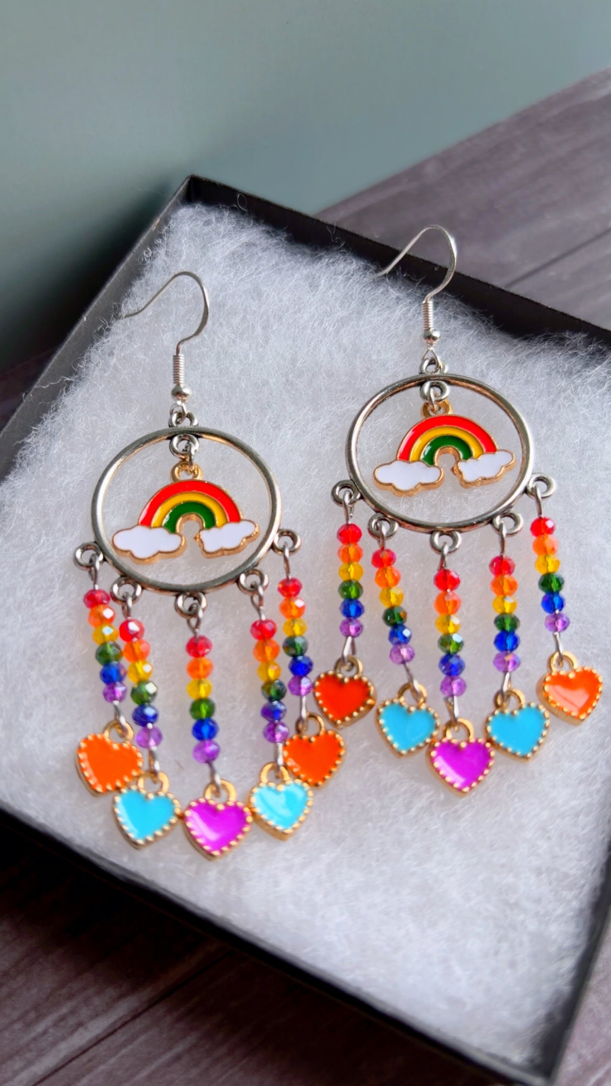 Handmade rainbow chandelier style earrings