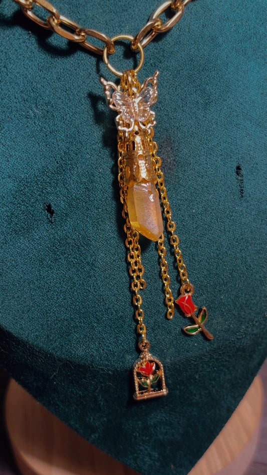 Handmade dyed quartz butterfly necklace