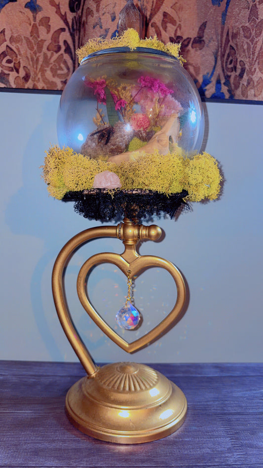Handmade oddity piece made using a vintage candle holder
