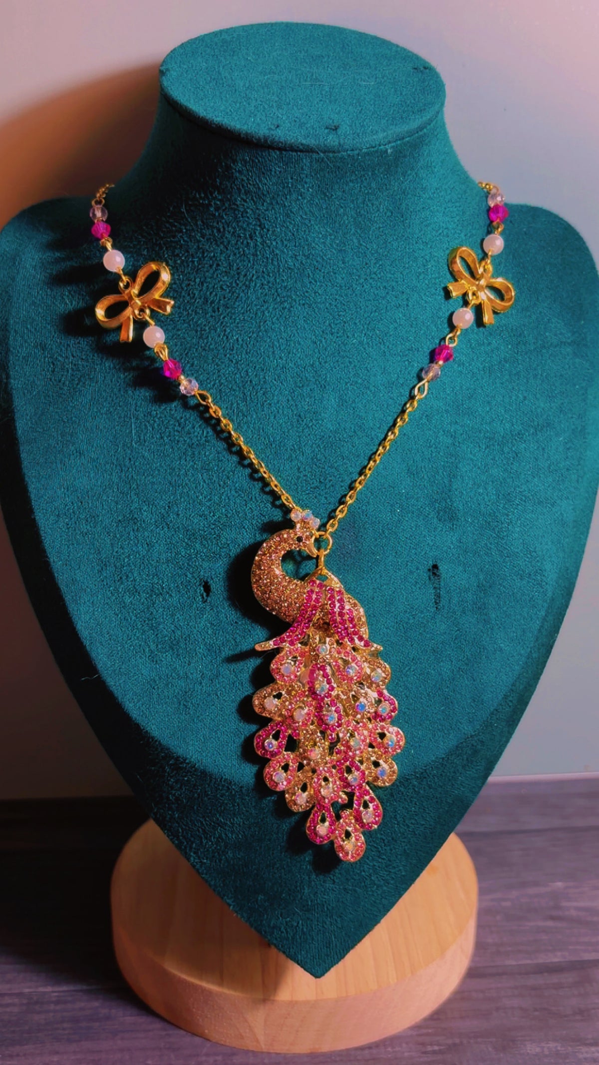 Handmade coquette peacock necklace