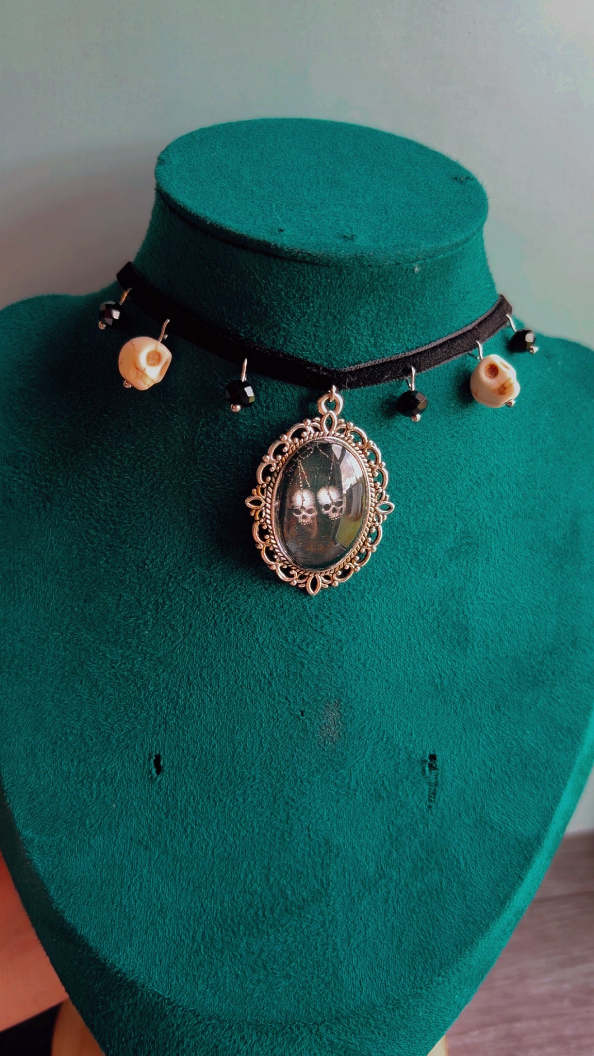 Handmade skull cameo choker