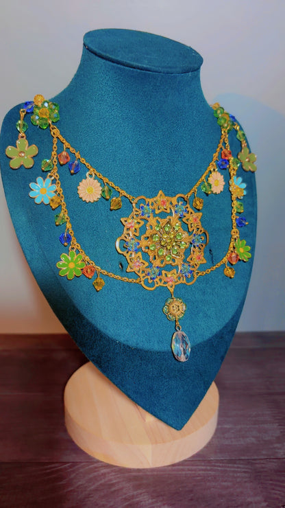 Handmade layered rhinestone necklace