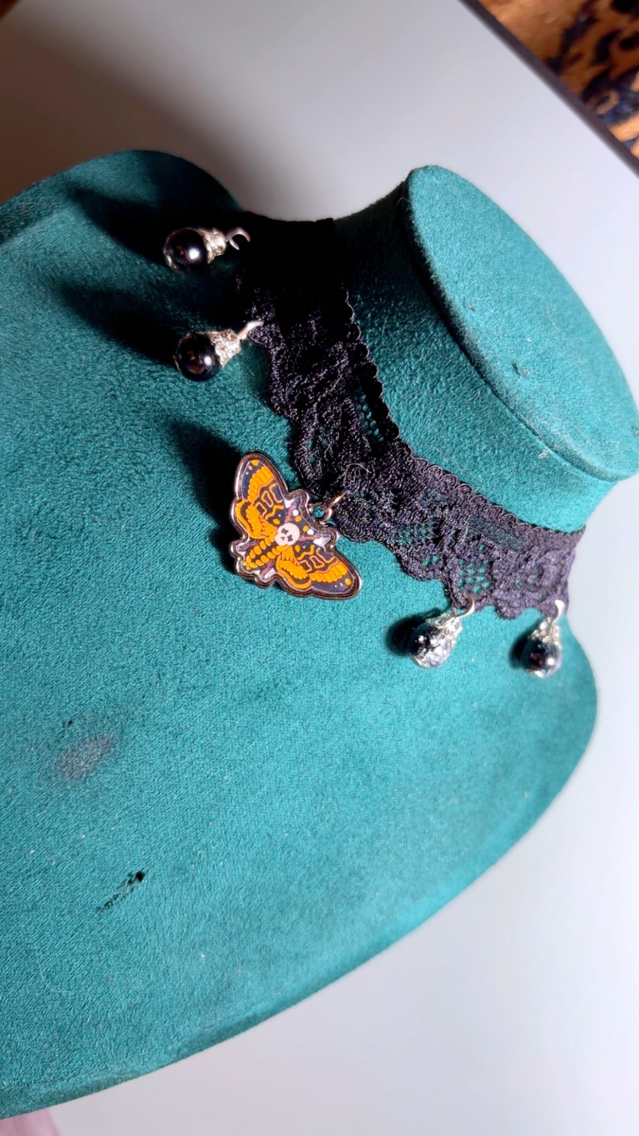 Handmade choker with death moth charm