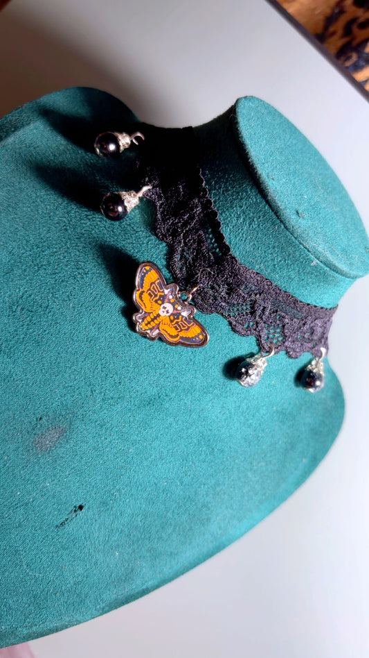 Handmade choker with death moth charm