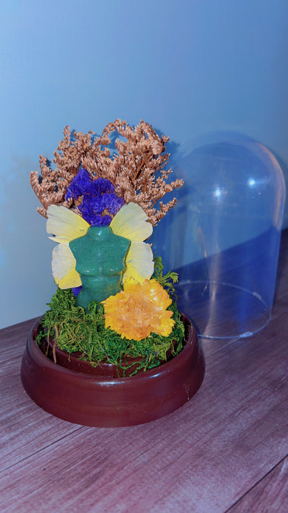 Handmade dome with green aventurine fairy with butterfly wings