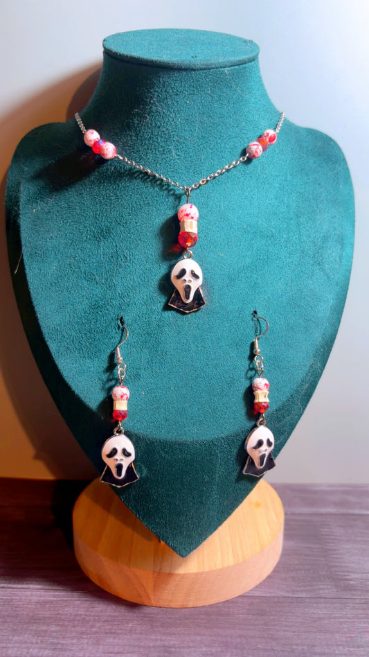 Handmade screaming ghost face set with shark vertebrae