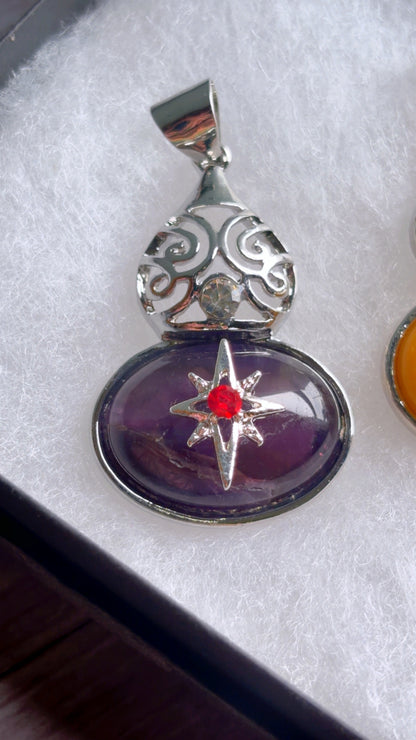 Amethyst & yellow aventurine pendants