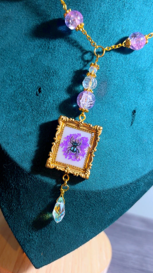 Handmade blue spider necklace