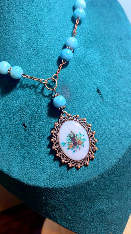 Handmade beetle cameo necklace