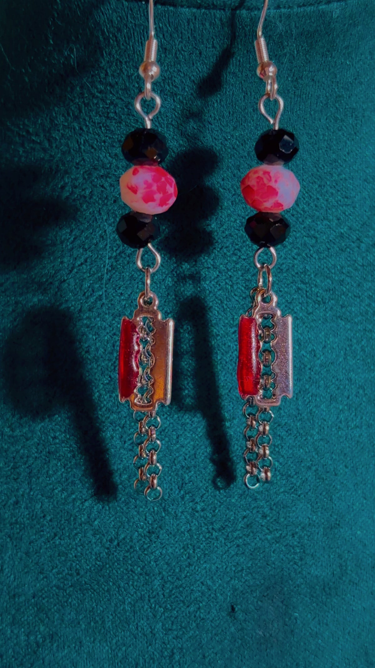 Handmade horror razor blade earrings