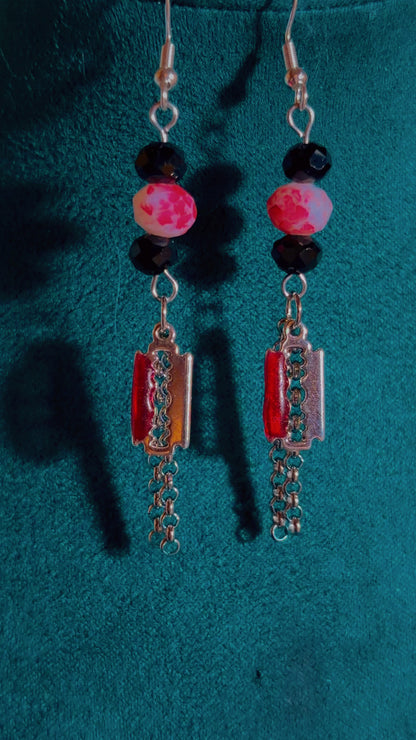 Handmade horror razor blade earrings