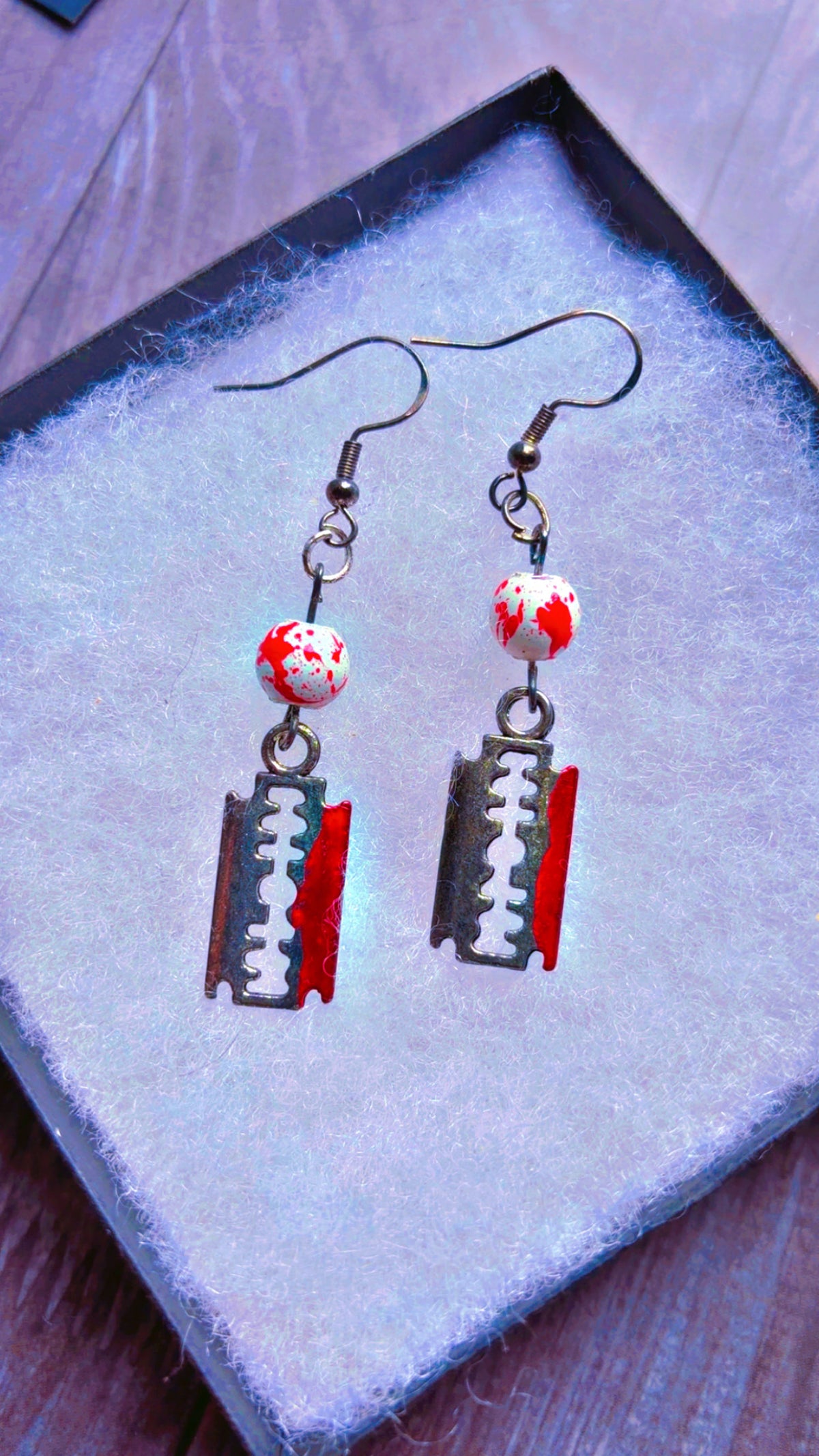 Handmade razor blade earrings