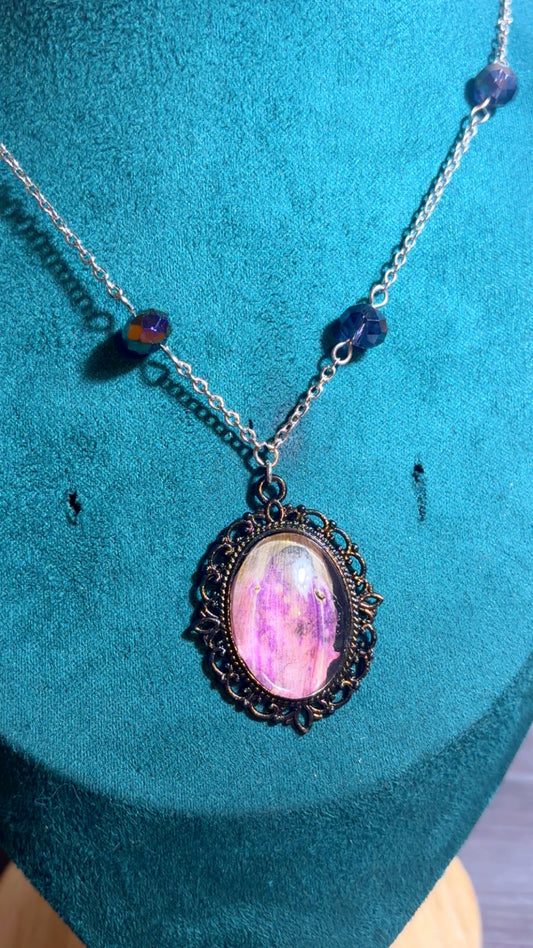 Handmade Real dahlia petal cameo necklace