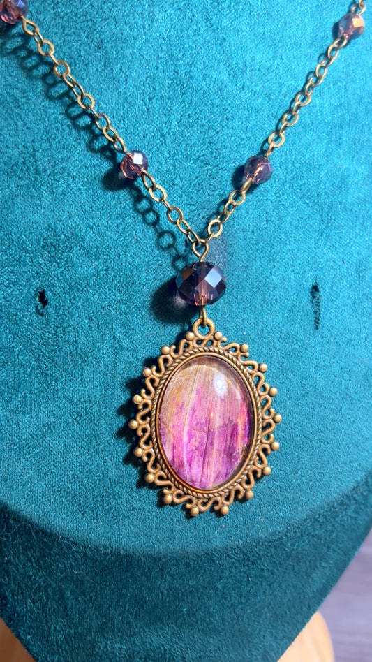 Handmade real dahlia petal cameo necklace