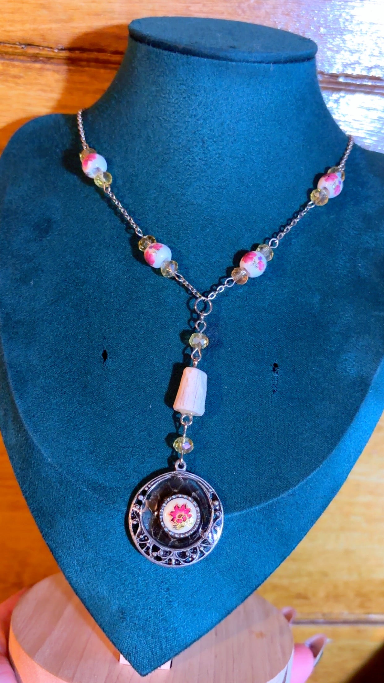 Handmade deer antler and snake skin necklace