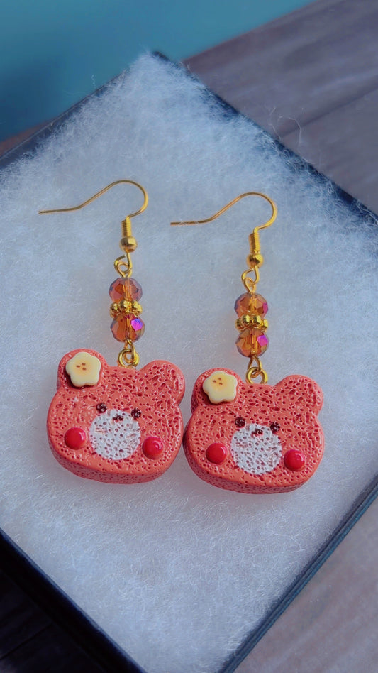 Handmade teddy bear toast earrings
