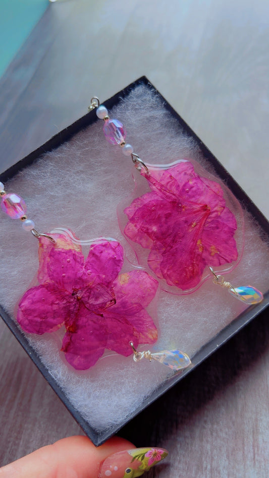 Handmade pink azalea necklace & earrings set