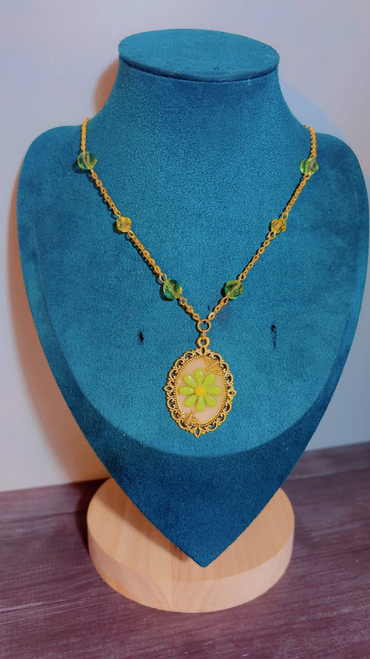 Handmade bee and flower cameo necklace