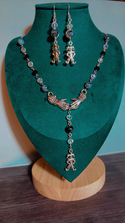 Handmade Y drop clown necklace and earrings set