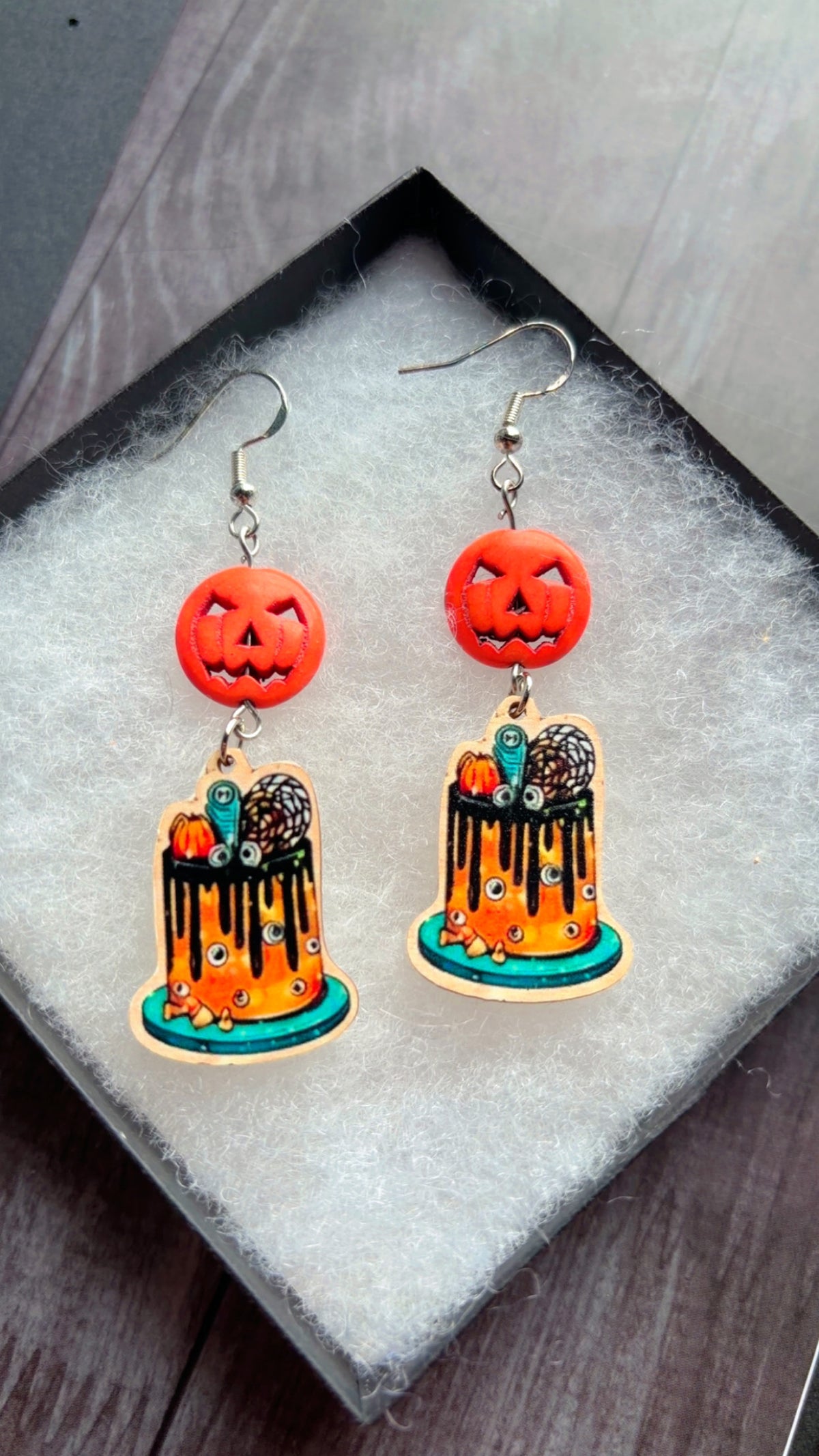 Handmade Halloween cake earrings