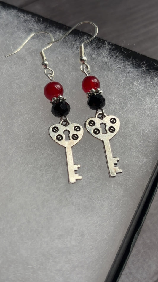 Handmade heart key earrings