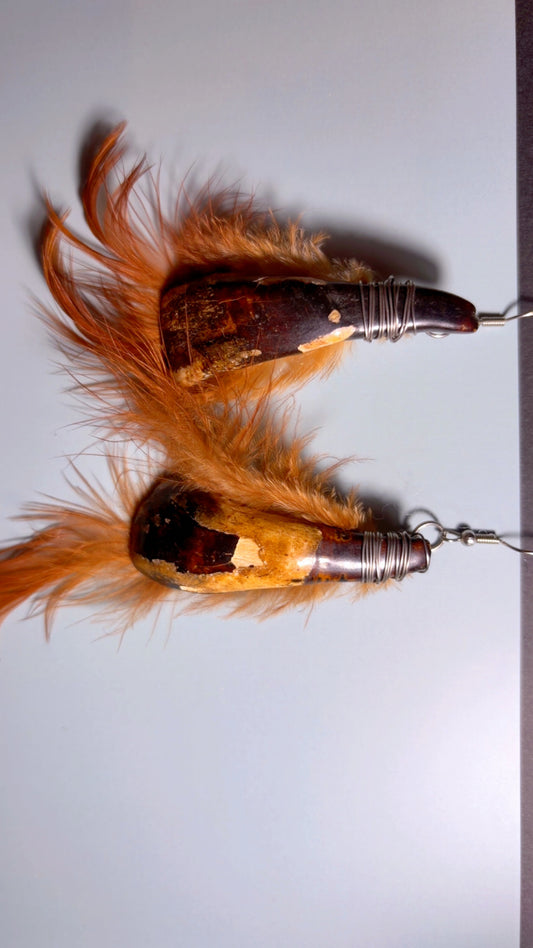 Handmade buffalo and chicken feather earrings