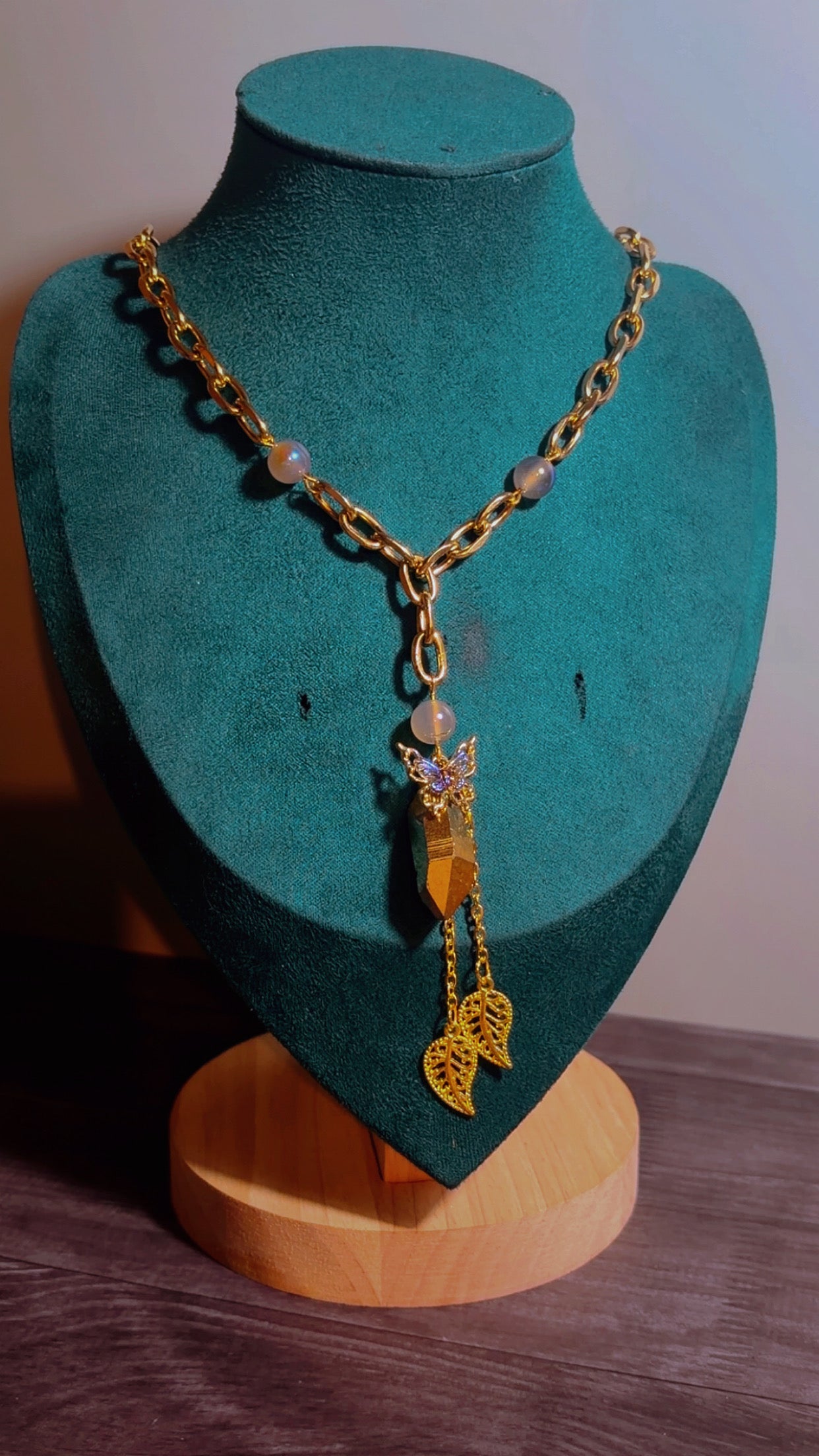 Handmade qura quartz butterfly necklace