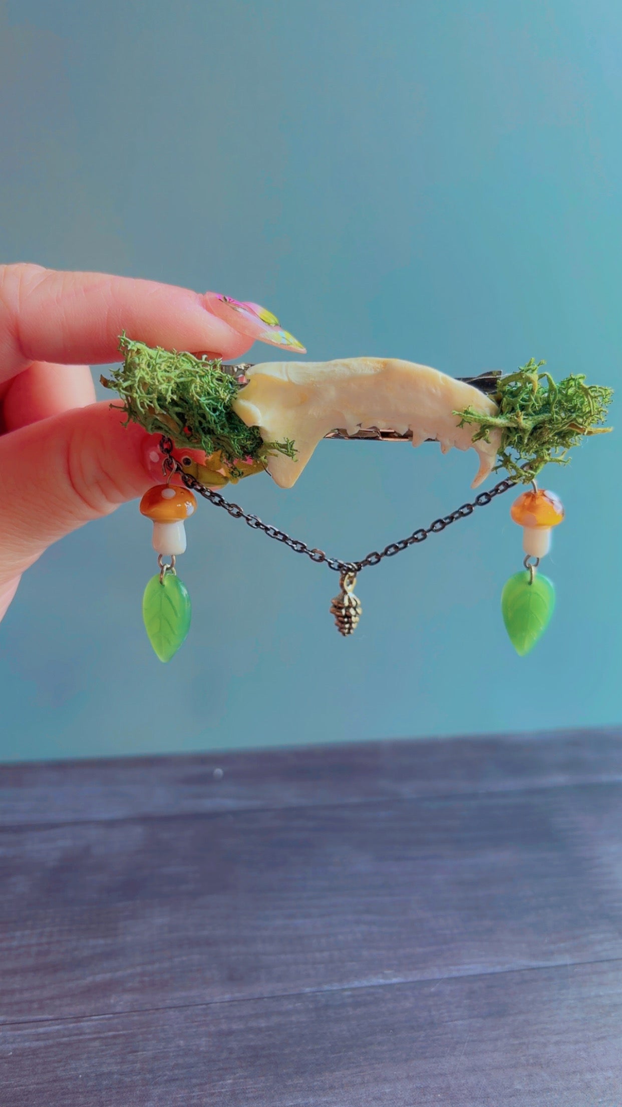 Handmade mink jawbone hair clip